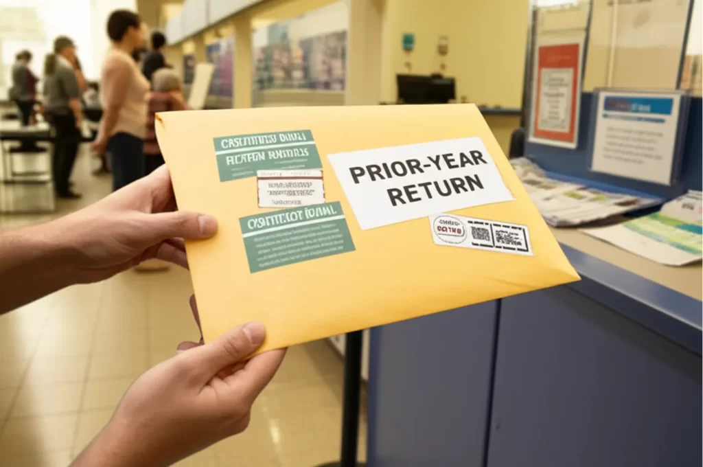 IRS back tax filing process sending prior-year returns by certified mail with receipt