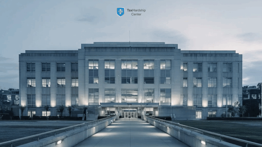 Exterior of the IRS headquarters building representing IRS tax relief services and tax debt resolution.